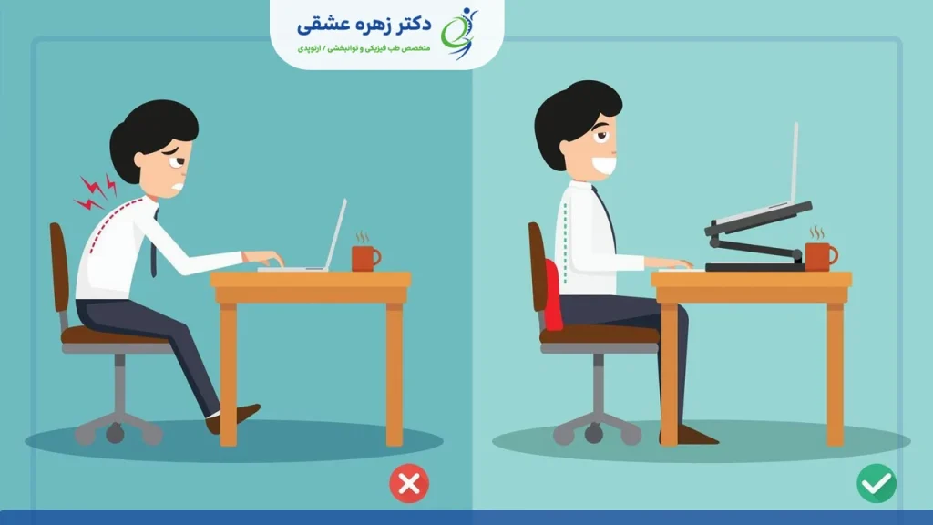 وضعیت مناسب بدن هنگام کار با کامپیوتر برای پیشگیری از گردن درد
